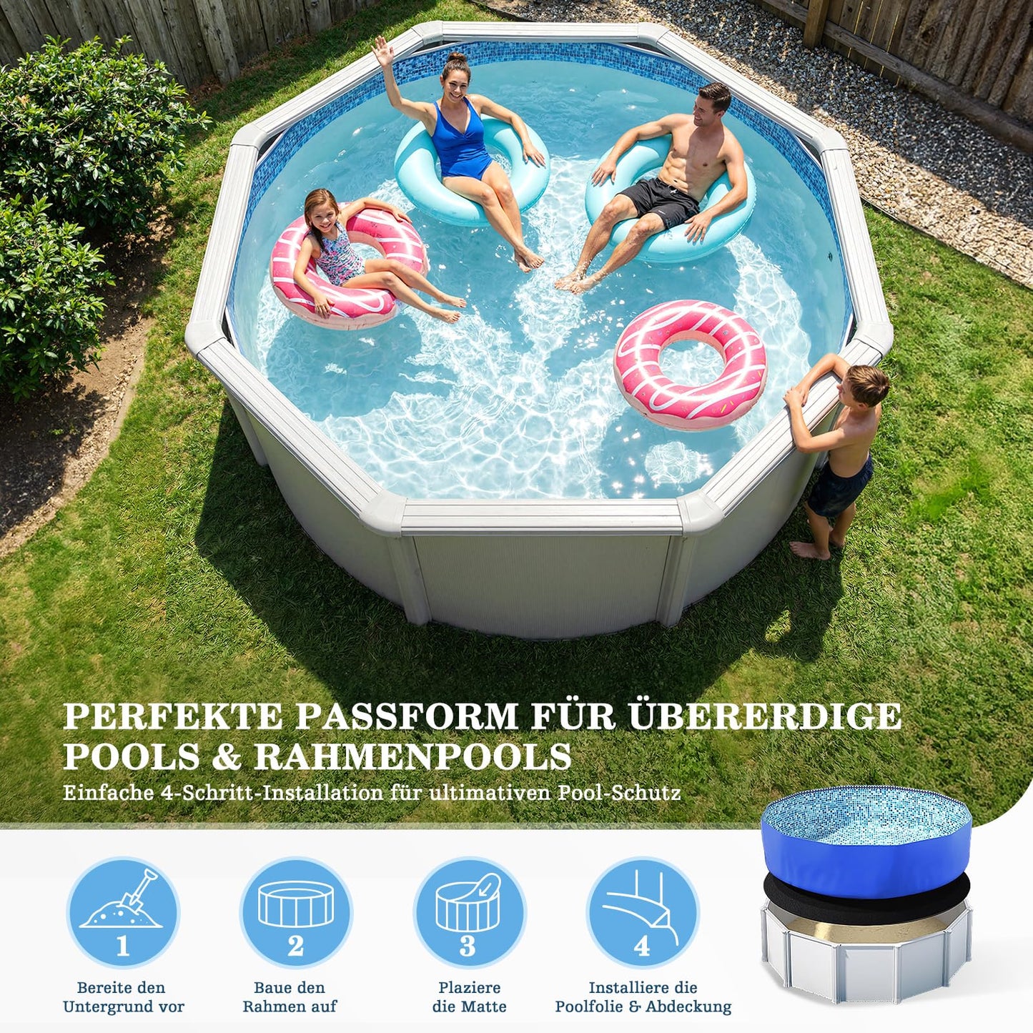 UIRWAY 12FT Round Pool Liner Pad for Above Ground Pool, [2026 New 300G/M² Thicker Heavy Duty] Black Seamless Double Density Pool Underlayment Pad, Puncture Resistant Weed Barrier, Cushion Protection