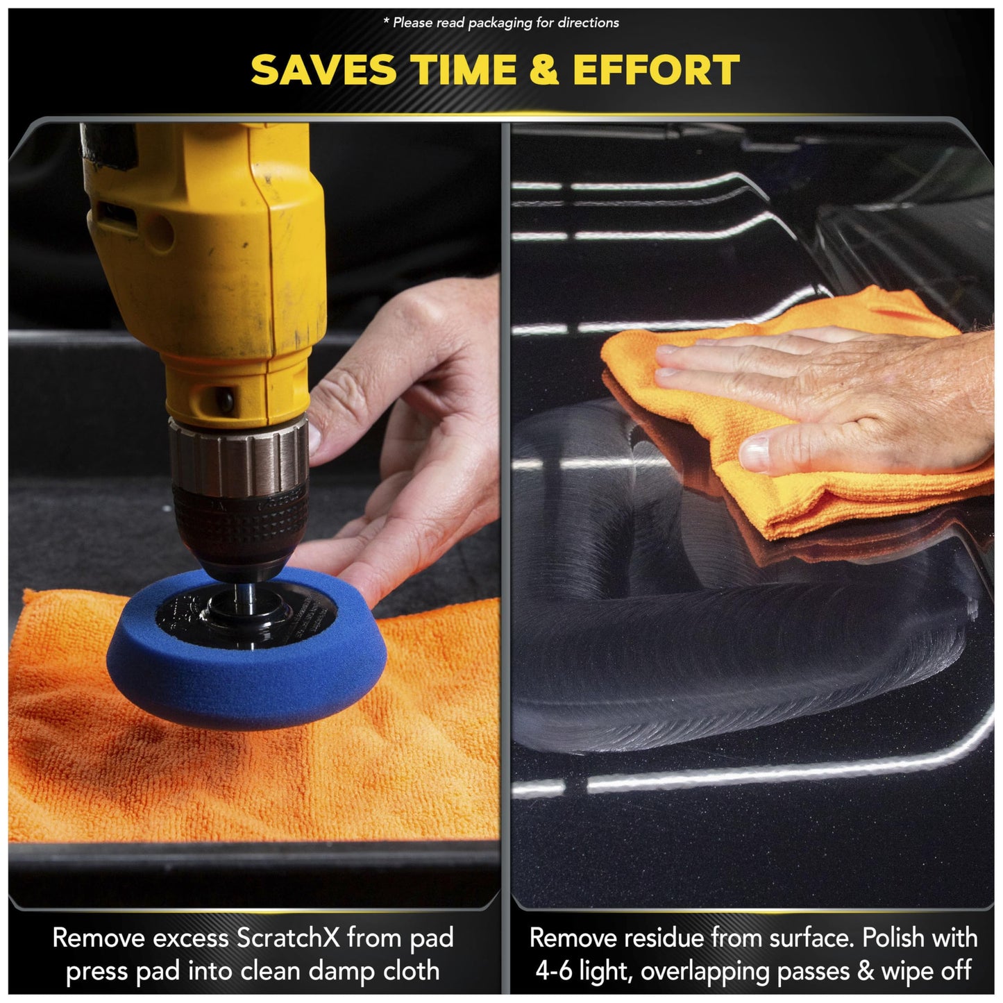 Meguiar's Quik Eraser Kit, Car Scratch Remover for Repairing Surface Blemishes, Car Scratch Repair Kit with ScratchX, Drill-Mounted Pad, and Microfiber Towel, 4 Count