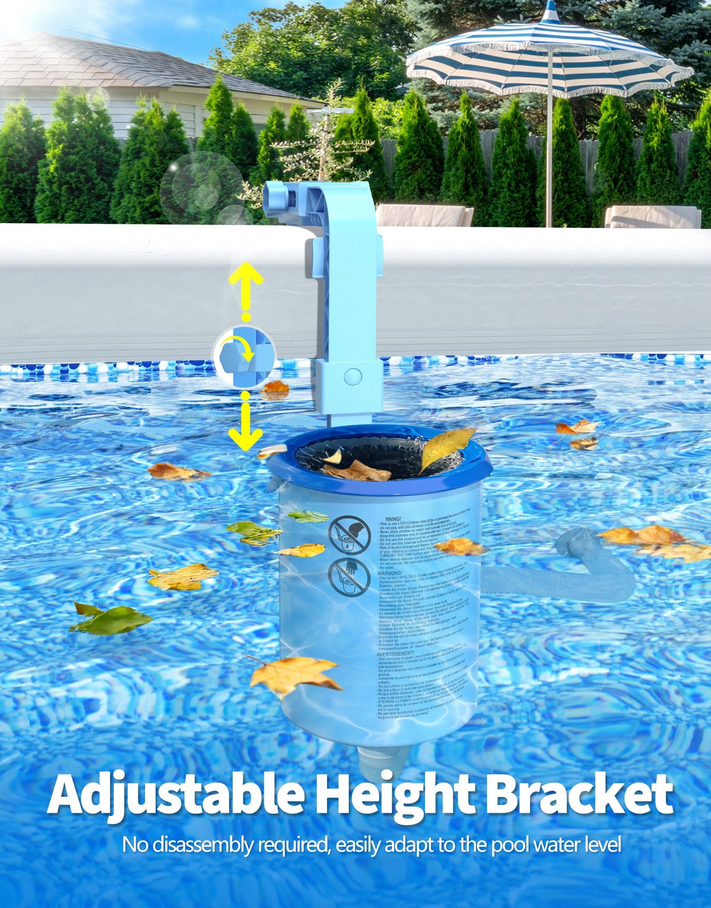 BluSwim 2026 Above Ground Pool Surface Skimmer Come with 3 Filter Socks, Enhanced Structure & Thickened Brackets Wall Mount Pool Skimmer, Floating Top Skimmers - Auto Skimming Water Surface Debris