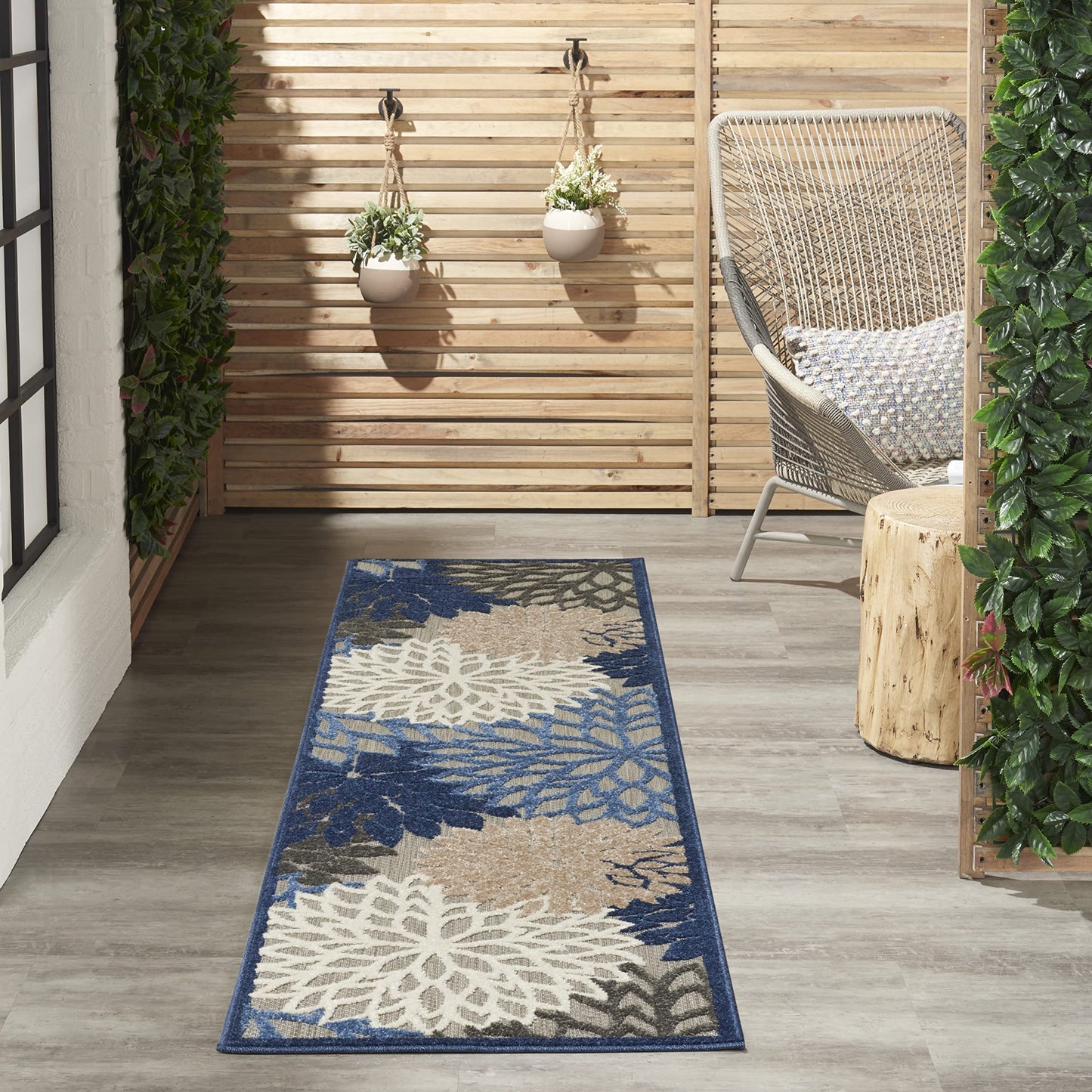 Nourison Home Aloha Indoor/Outdoor Blue/Multicolor 2'3" x 10' Area Rug, Tropical, Botanical, Easy Cleaning, Non Shedding, Bed Room, Living Room, Dining Room, Deck, Backyard, Patio (2x10)