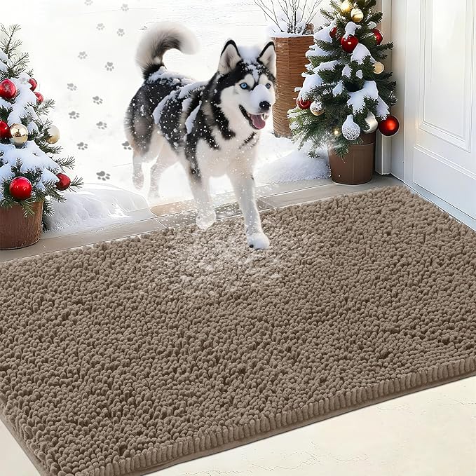 IM HOME Chenille Absorbent Outdoor Doormat 48" x 30", Washable Muddy Door Mats for Dog Non Slip Indoor Doormat Dog Mat for Muddy Paw Front Inside Doormats for Entryway Beige
