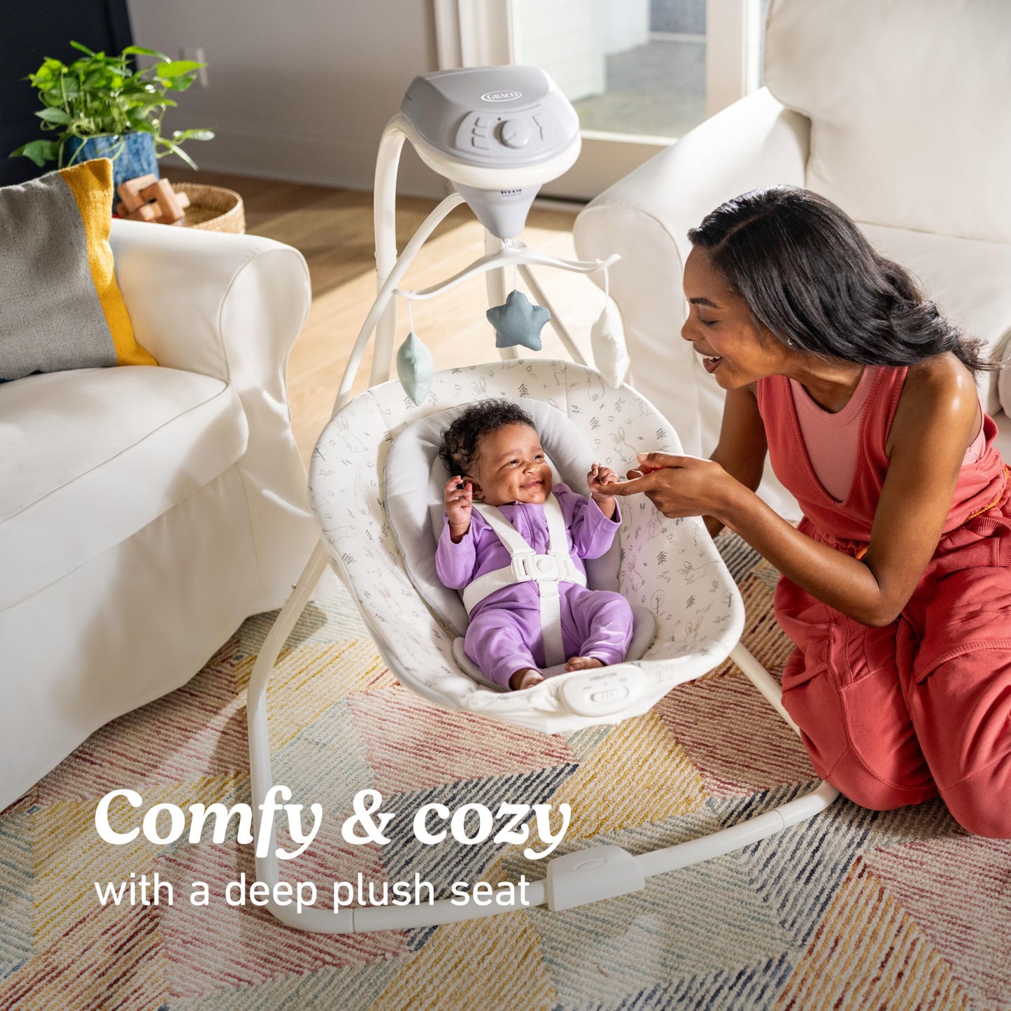 Graco Simple Sway Baby Swing, Side‑to‑Side Motion, Infant Swing with 6 Speeds, Vibration, Ivy