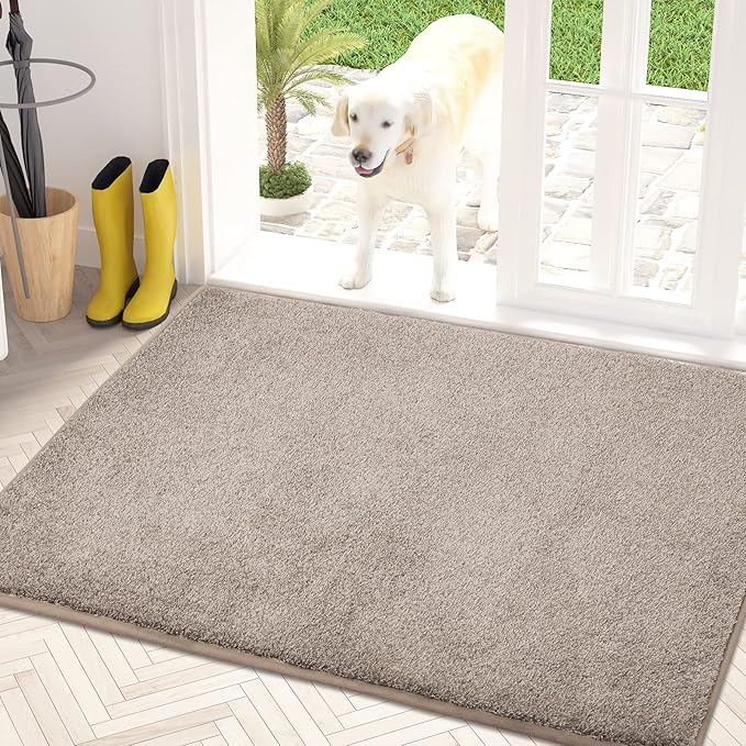 PURRUGS Dirt Trapping Door Mat 34" x 59", Non-Slip Machine Washable Entryway Rug, Dog Doormat, Indoor Front Door Mat, Super Absorbent Entry Rug for Muddy Shoes & Paws, Taupe