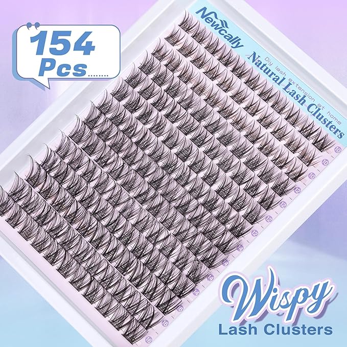 Cluster Lashes Wispy Natural Eyelash Clusters DIY Lash Extension C-curly Cluster Eyelash Extension 10-16MM Individual Lashes Thin Lash Band by Newcally