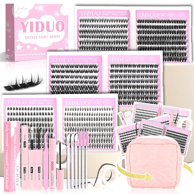 YIDUO 6 Styles Eyelash Clusters Kit 40D/60D/Volume/Manga/Spikes Portable Lash Makeup Bag Kit 10-18mm Wispy Individual Eyelash Extensions, Volume Studio Effect Lashes Kit