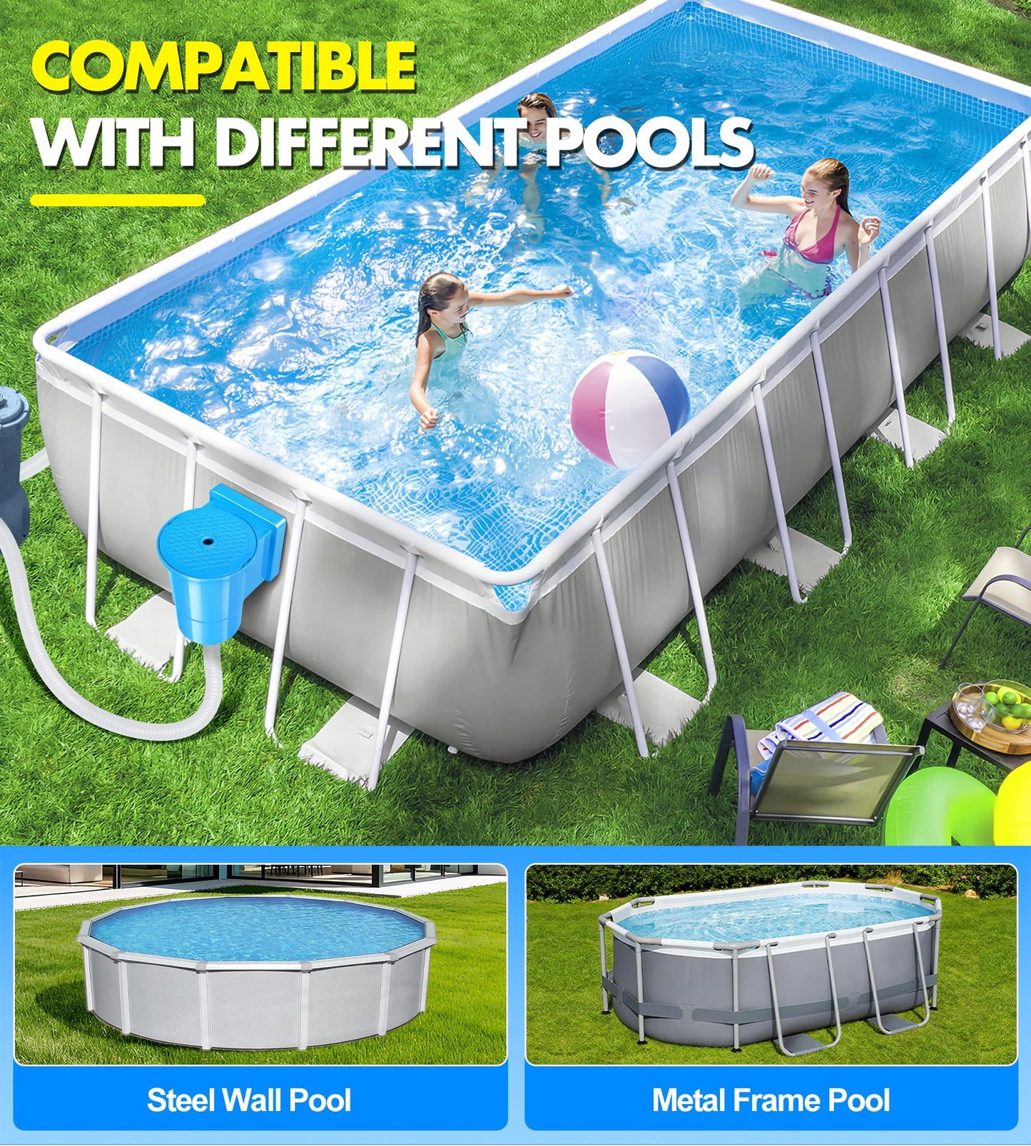 BluSwim Standard Pool Wall Skimmer for Above Ground Pools, Heavy Duty ABS Through Wall Pool Skimmers with Return Jet & Vacuum Plate, Thru-wall Skimmer Kit Compatible with All Width 6 '' Openings