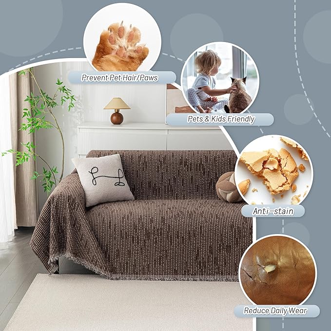 MYSKY HOME Couch Covers for 3 Cushion Couch Sofa, Sectional Couch Cover L Shape Chenille Couch Cushion Covers for Pets, Furniture Protector Cover for Dogs, Kids, 91"X150", Deep Chocolate