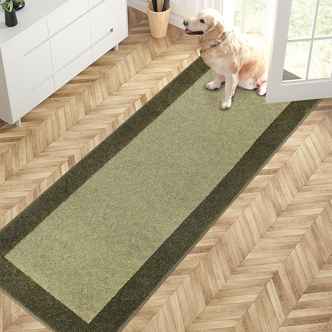PURRUGS Dirt Trapping Door Mat 24" x 70", Non-Slip Washable Entry Mat, Dog Doormat, Front Door Mat, Super Absorbent Entrance Mat for Muddy Shoes & Paws, Budding Green & Sage Green
