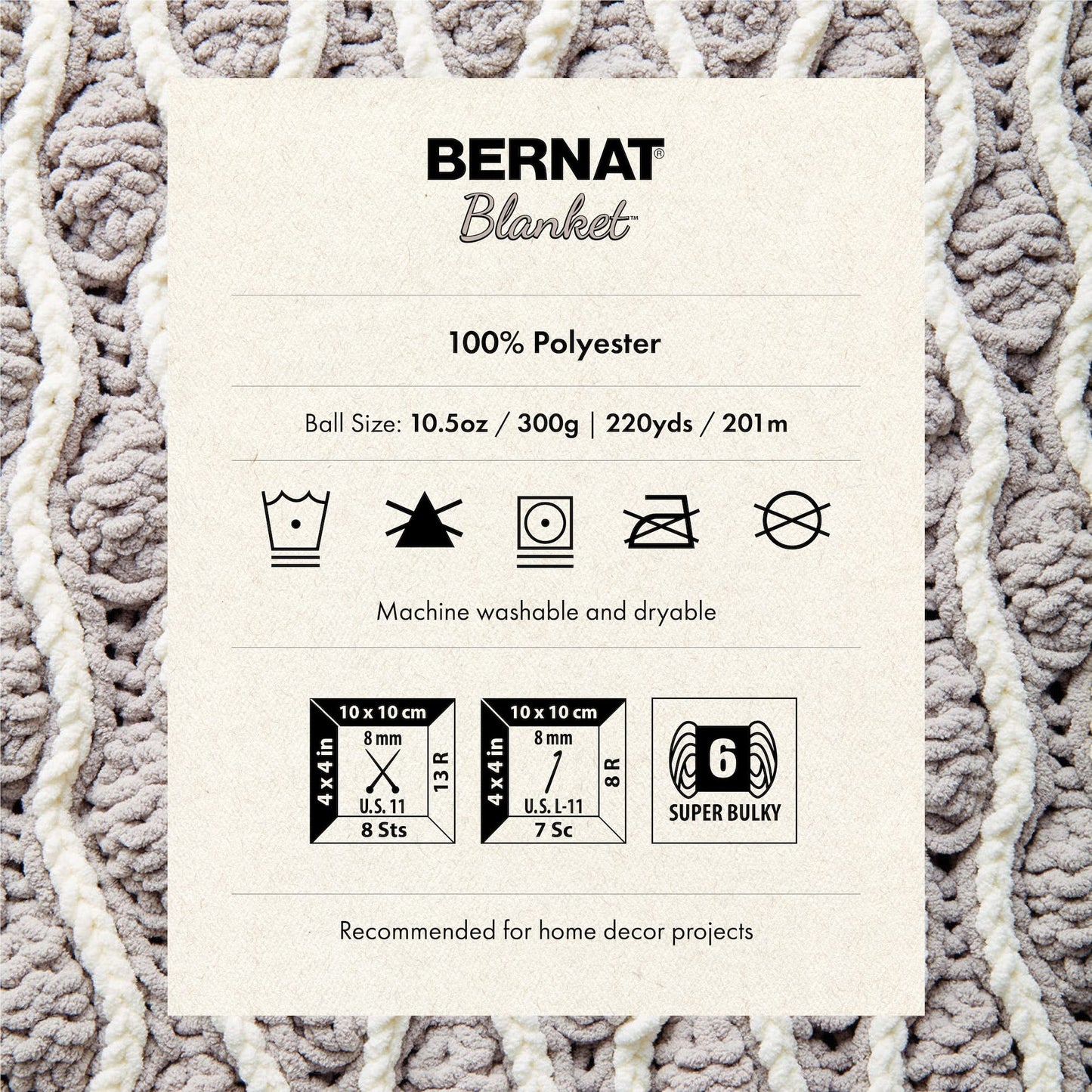 Bernat Blanket White Yarn - 2 Pack of 10.5oz/300g - Polyester - 6 Super Bulky - 220 Yards - Knitting/Crochet