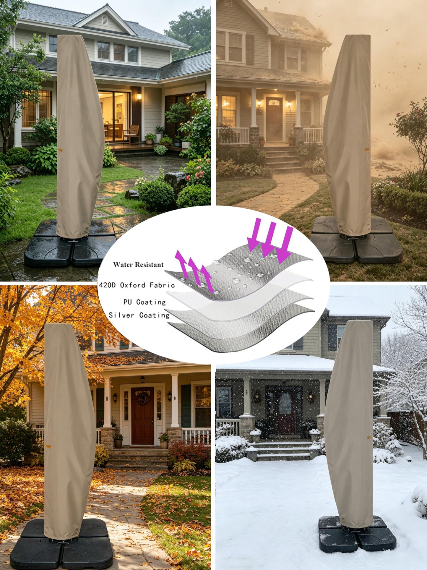 Patio Umbrella Cover for 10FT to 11FT Offset Umbrella, Water Resistant, Curved Cantilever and Straight Pole Parasol Outdoor Umbrellas Cover with Zipper and Rod