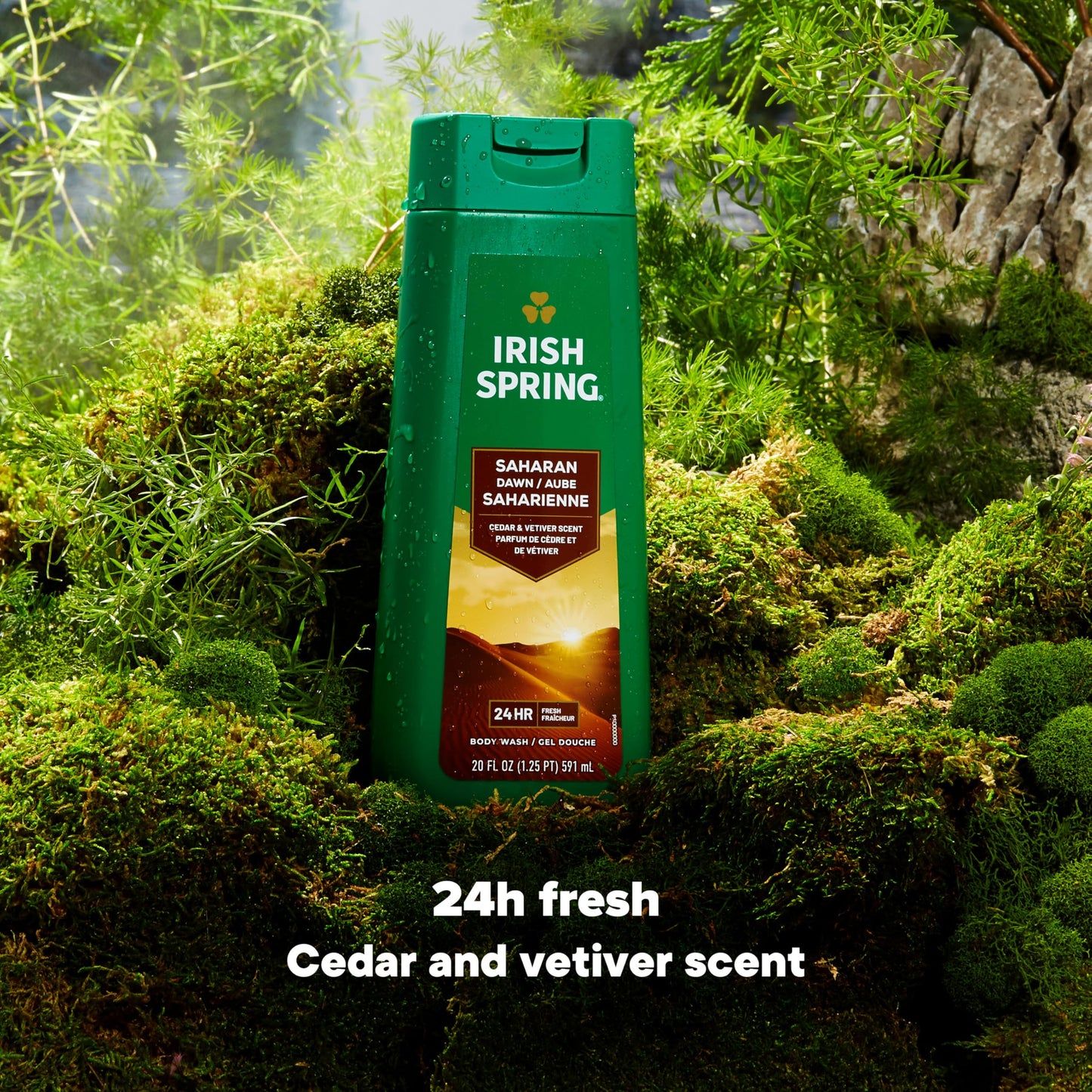 Irish Spring Saharan Dawn Moisturizing Body Wash for Men, 24 Hour Fresh, Face and Body Wash, Paraben Free, Cedar and Vetiver Scent, 20 fl oz Bottle (Pack of 4)