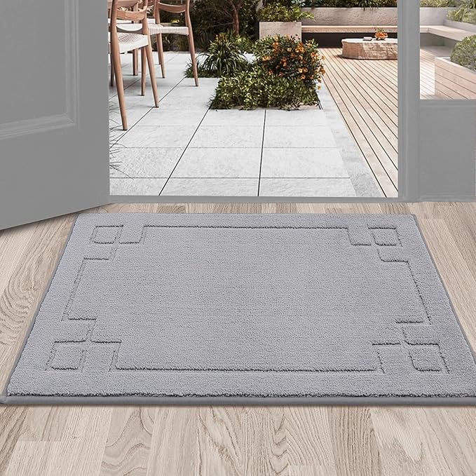 BEQHAUSE Door Mat 24" x 36", Non-Slip Door Mats Indoor Entryway Rugs Washable Low-Profile Absorbent and Stain Resist Floor Mats, Dog Door Mat for Front Back Door, Mud Wet Shoes & Paws, Light Grey