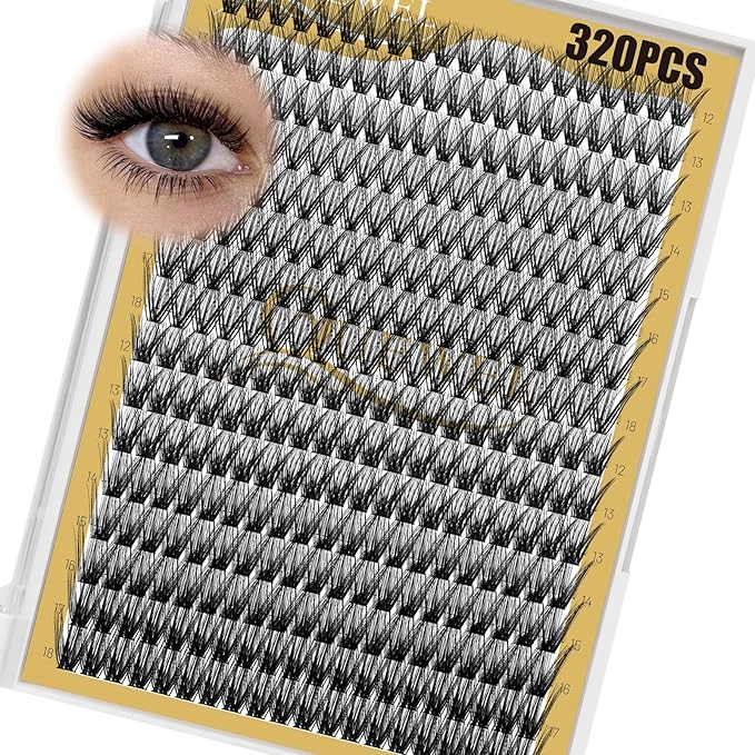 QUEWEL Lash Clusters 320Pcs Cluster Lashes 40D+50D C Curl Lash Cluster Eyelash Extensions Mix12-18mm Individual Eyelashes Clusters Wispy Lash Clusters Thin Band Soft to Use at Home(40D+50D C Mix12-18)