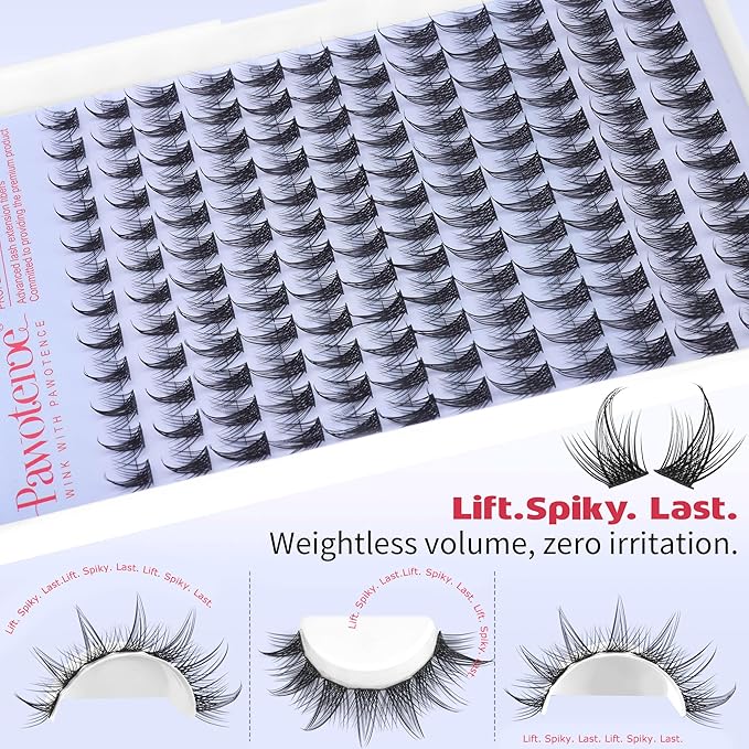 Pawotence Fairy Lash Clusters Natural Eyelash Clusters 10-16mm Manga Lashes Cluster Eyelash Extensions 144pcs Anime Individual Cluster Lashes Wispy for DIY Lash Extension