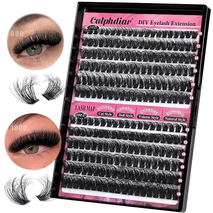 Calphdiar Lash Clusters 80D+100D Thick Eyelash Clusters D-curly Cluster EyelashÃ¢ÂÂExtensions Russian Cluster Lashes Wispy Lashes Clusters 234pcs False Mink Eyelashes 10-18mm DIY Lash Extension