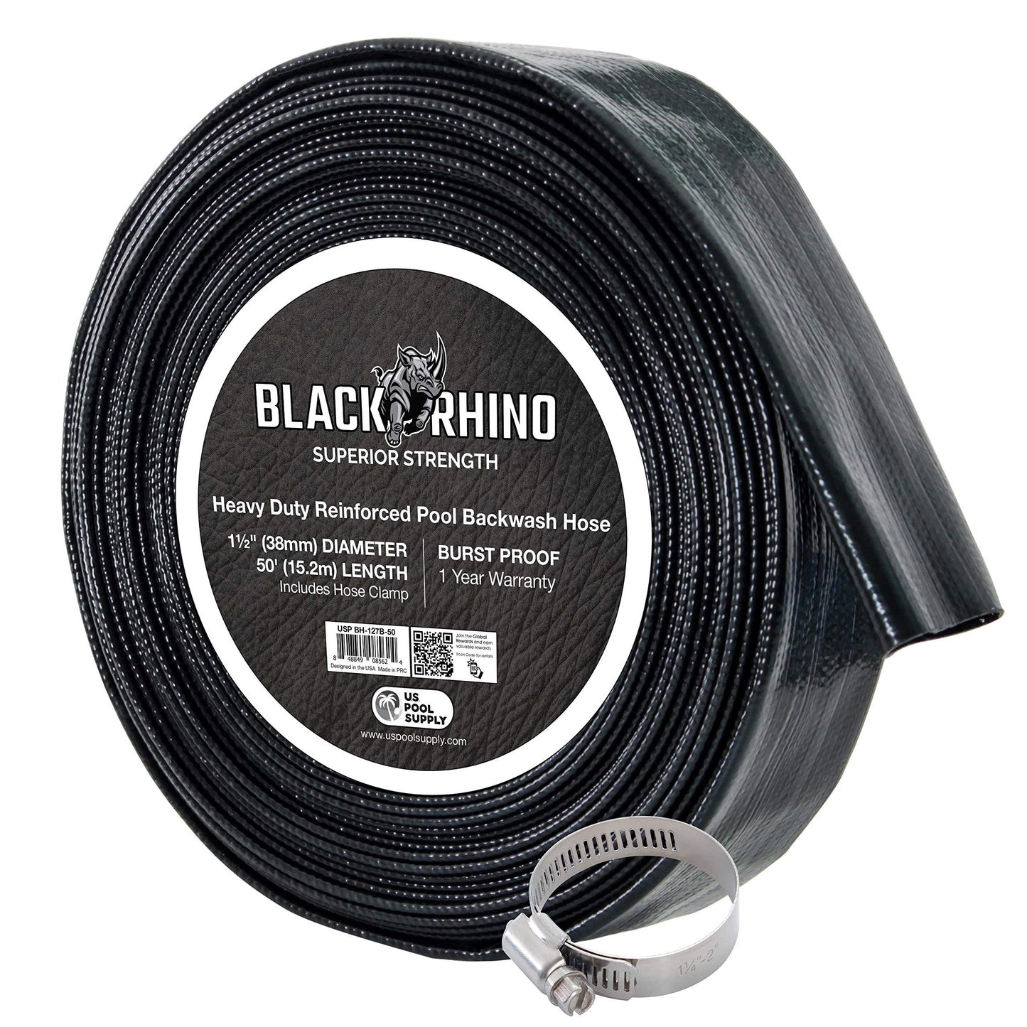 U.S. Pool Supply Pool Backwash Hose 1 1/2 Inch Diameter x 50 Feet - Discharge Hose for Pump, Sand Filter & Sump Pump Hoses - Burst Resistant Lay Flat Drainage Hoses for Inground & Above Ground Pools
