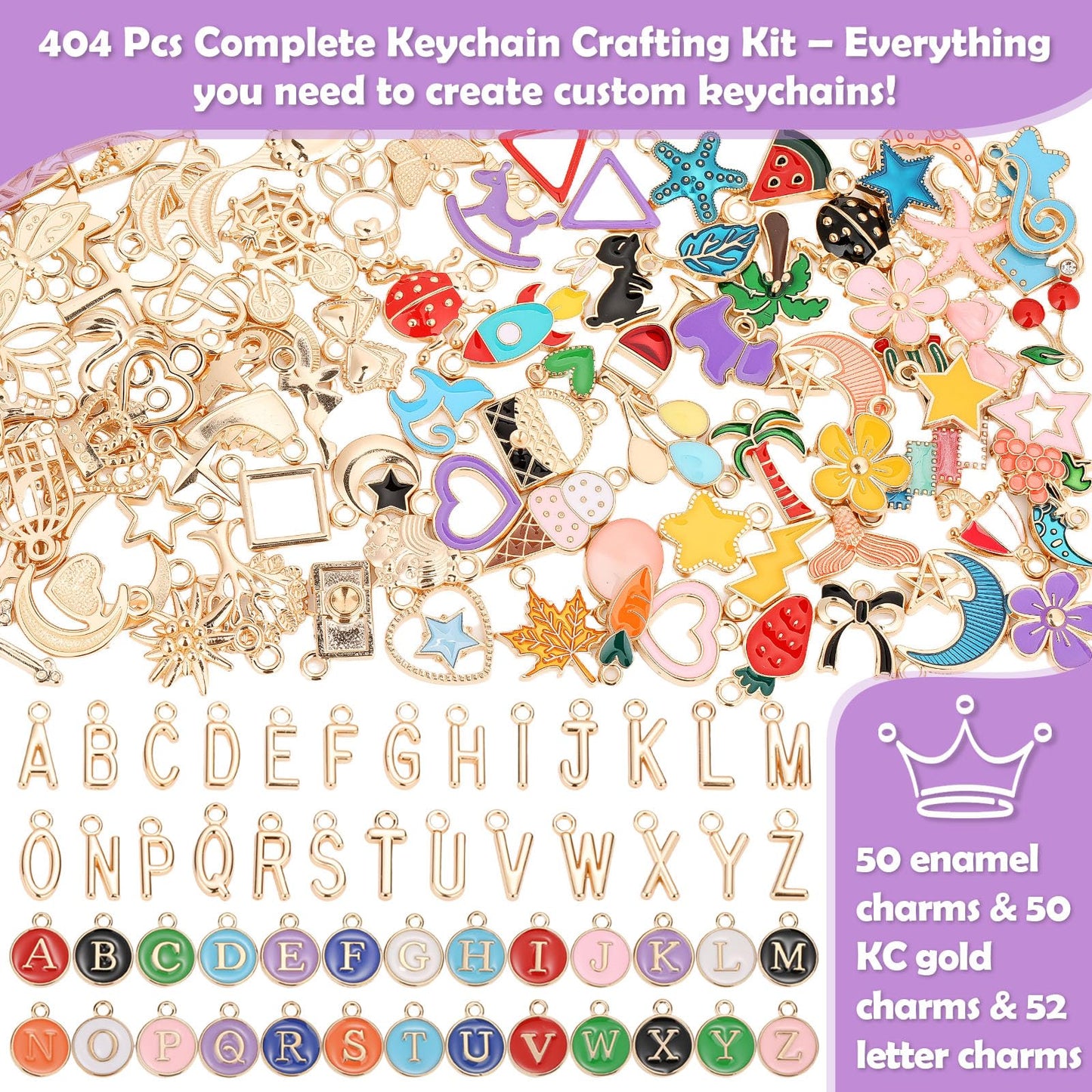 selizo 404Pcs Charms Lip Gloss Keychain Making Kit, DIY Craft Supplies with Charms, Key Chain Hooks, Jump Rings, Lobster Clasps, Chains, Jewelry Making Kit for Custom Keychains, Bags, Valentines Gifts