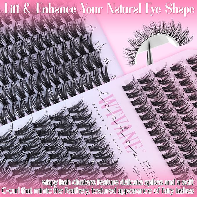Lash Clusters Wispy Eyelash Clusters 8-16mm Natural Cluster Eyelash Extensions Fairy Lashes Clusters False Eyelashes CD-Curly 192Pcs Individual Lashes DIY Natural Manga Lashes Look at Home