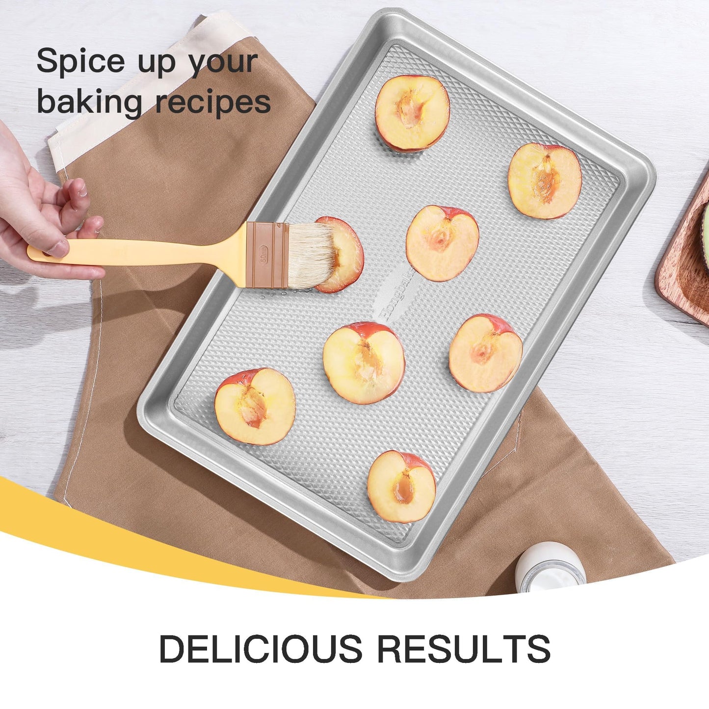 HONGBAKE Baking Sheet Pan Set, Cookie Sheets for Oven, Nonstick Half/Quarter/Jelly Roll Pans with Diamond Texture Pattern, Heavy Duty Cookie Tray, Silver