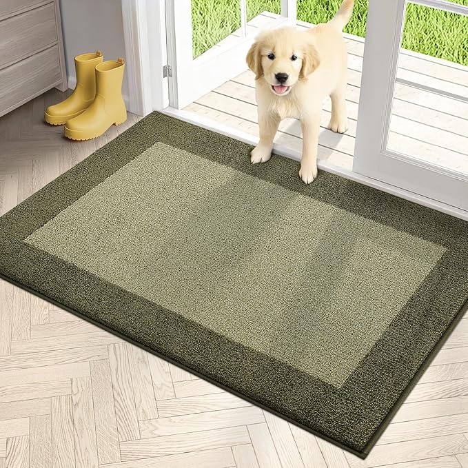PURRUGS Dirt Trapping Door Mat 32" x 48", Non-Slip Washable Entry Mat, Dog Doormat, Front Door Mat, Super Absorbent Entrance Mat for Muddy Shoes & Paws, Budding Green & Sage Green