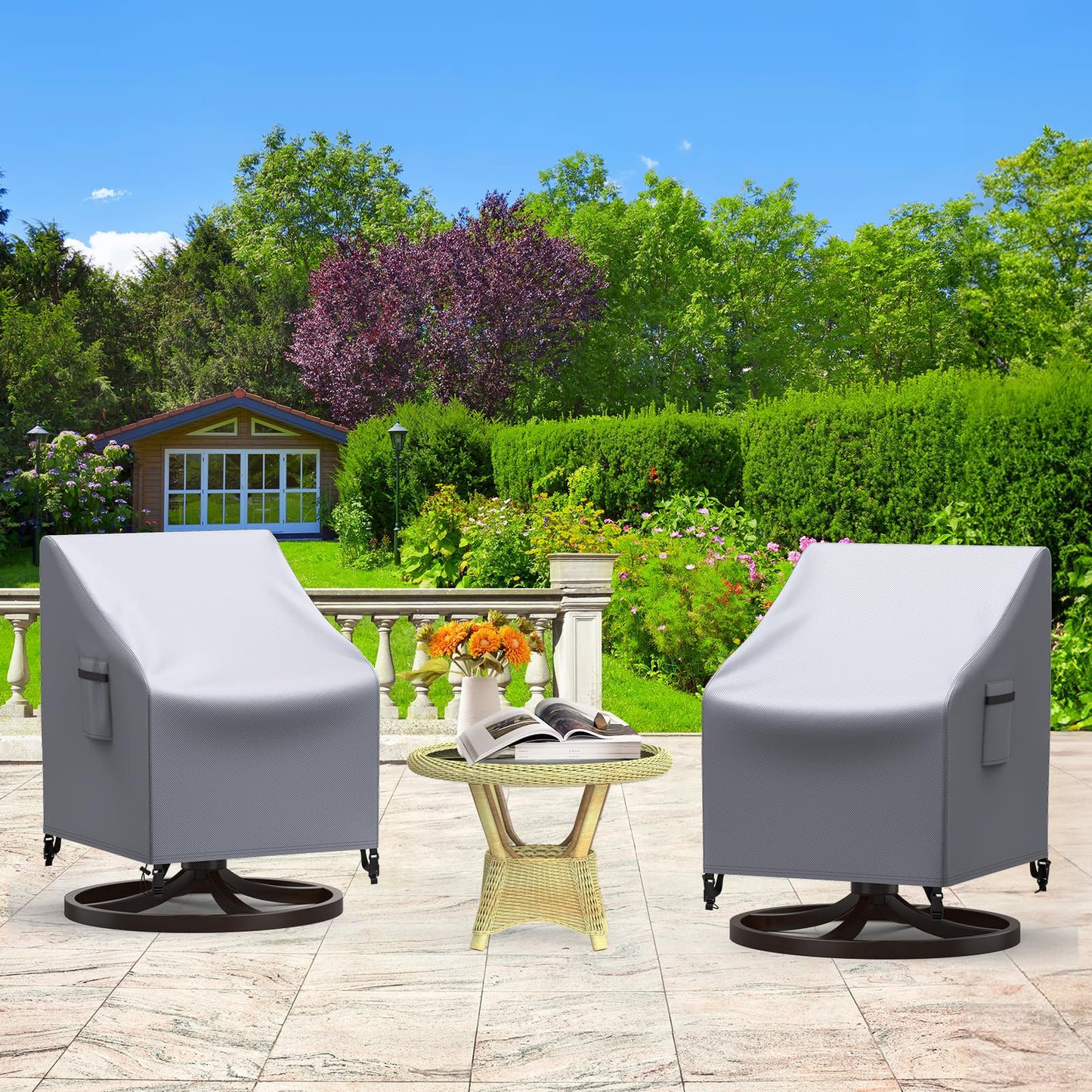 Mrrihand Patio Chair Covers, 2 Pack Outdoor Swivel Lounge Chair Cover, Heavy Duty Patio Rocking Chair Covers, Patio Furniture Covers Waterproof, 30" W×34" D×38.5" H, Grey