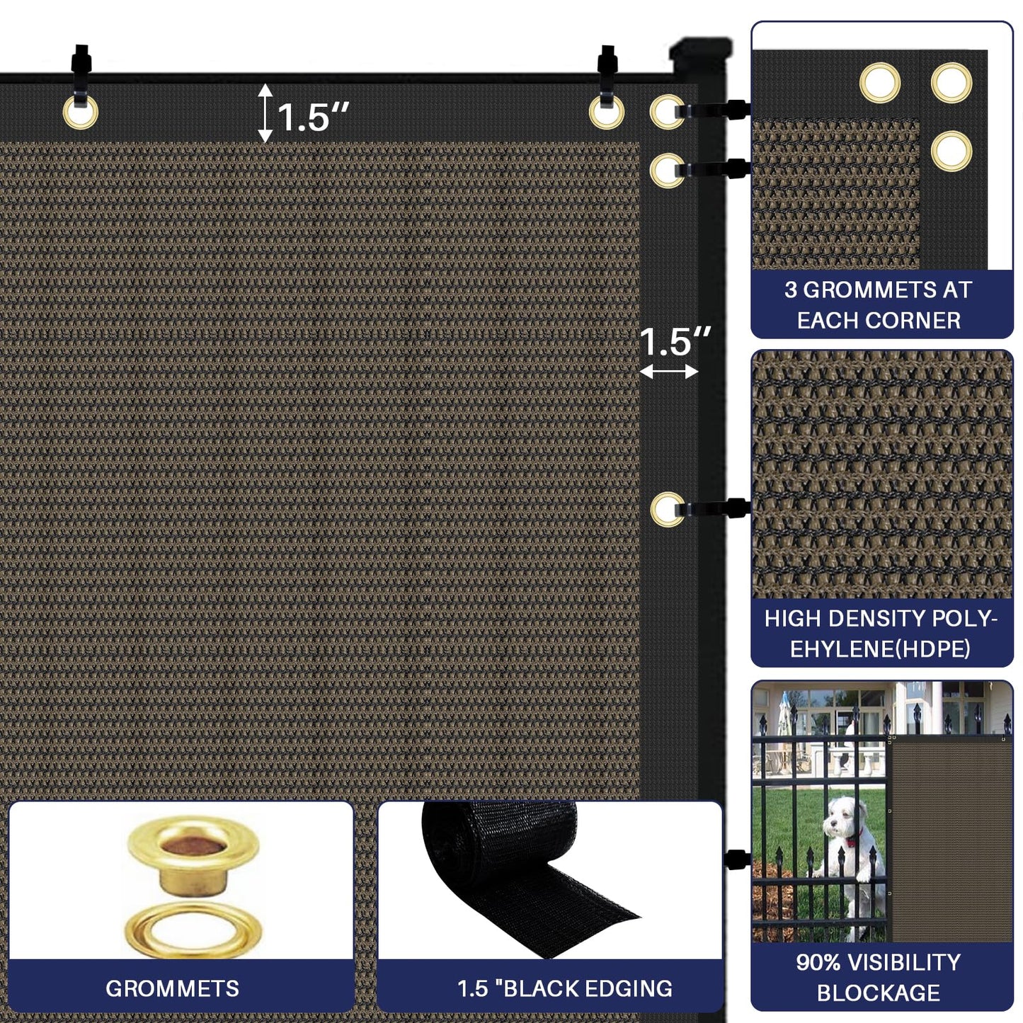 Windscreen4less 4' x 251' Privacy Fence Screen Heavy Duty Windscreen Fencing Mesh Fabric Shade Net Cover with Brass Grommtes for Outdoor Wall Garden Yard Pool Deck Brown