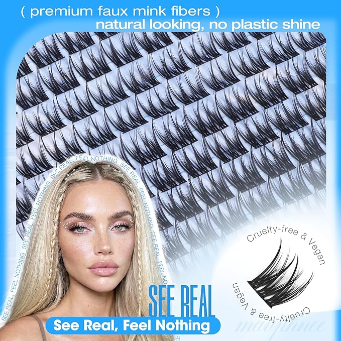 Lash Clusters Wispy Wet Cluster Eyelash Extensions 9-10-11-12MM Mascara Touch Lash Extensions C-Curly Natural Yet Noticeable Cluster Lashes For Clean Baddie Vibe by Mavphnee