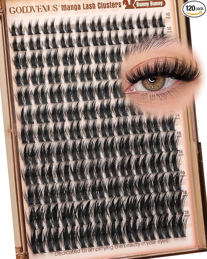 Goddvenus Fluffy Plush Manga Lash Clusters, Natural Wispy Cluster Eyelash Extensions, DIY Lash Extension at Home For Dolly Anime Look, Thick Fairy Individual Lashes Clusters