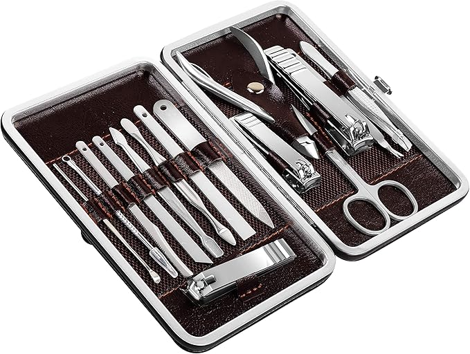 Utopia Care, Manicure Kit for Women and Men, Manicure Set with Nail Clippers, Nail Kit Includes Fingernail, Toenail Clippers,16Pcs Pedicure Kit Stocking Stuffers with Travel Case, Silver