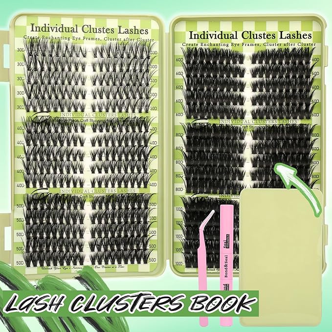 Lash Clusters Cat Eye Lash Clusters Kit Volume DIY Individual Lashes Clusters Lash Extension Kit 530Pcs Thin Band Wispy Lash Cluster Lash Bond and Seal Lash Tweezers