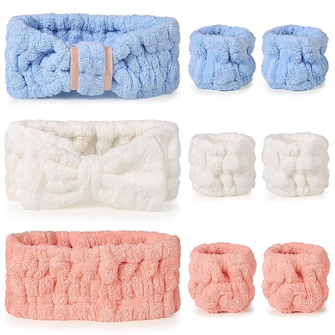 9 Pcs Spa Headband for Washing Face,Skincare Headband and Wristband Set,Women Teen Girls Facial Hairbands for Washing Face, Makeup, Sports, Yoga (apricot + blue + orange pink)