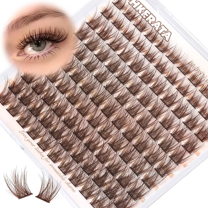 PHKERATA Brown Lash Clusters Wispy Brown Eyelash Clusters Wispy Lashes Clusters Natural C Curvature Cluster Eyelash Extensions 110 Pcs Individual Lashes DIY Cluster Lashes, 10-16 mm