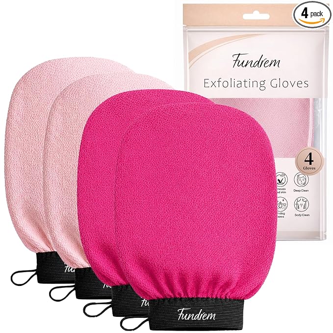 Exfoliating Gloves, Exfoliating Body Scrubber for Bath Shower Exfoliation, Body Scrub Exfoliator Loofah Sponge for Dead Skin Remover Pink+Rose
