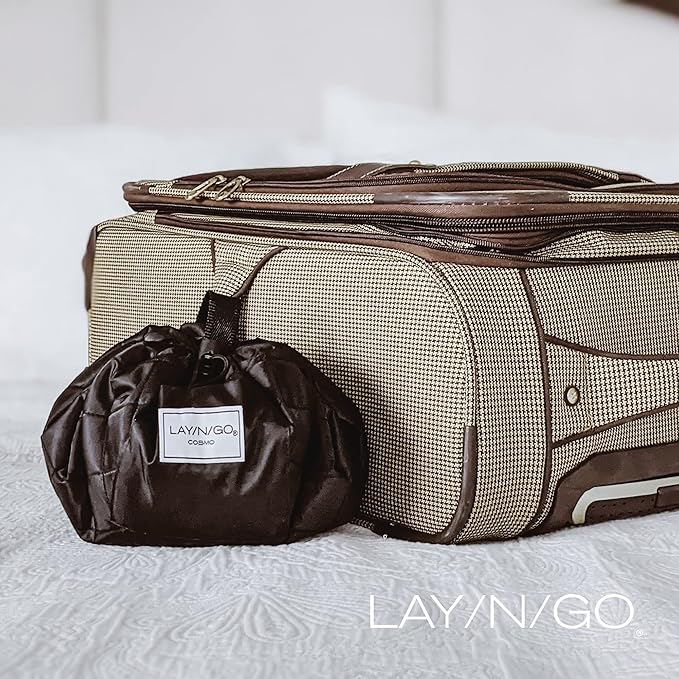 Lay-n-Go Cosmo Drawstring Cosmetic & Makeup Bag Organizer - Portable Drawstring Makeup Bag w/Zipper Pocket, Makeup Loops & More - Durable, Machine Washable Toiletry Bag (20", Comfort/Blue)