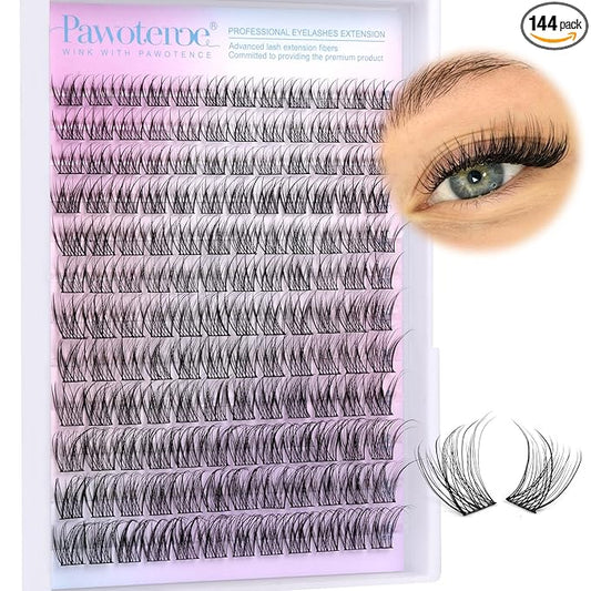 Pawotence Wispy Lash Clusters Natural Cluster Lashes Extension DIY Natural Eyelash Clusters Extension 10-16mm Individual Lashes False Eyelashes Wispy Soft Cluster Eyelash Extensions