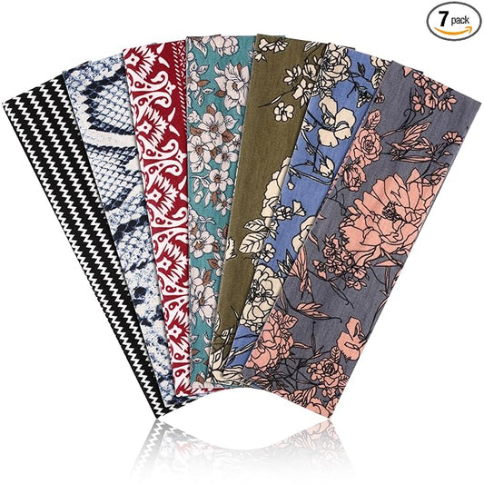 DiyJibb Headbands for Women, Stretchy Non Slip Soft Cotton Cloth Hair Bands for Sports, Workout, Yoga and Running, 7pcs