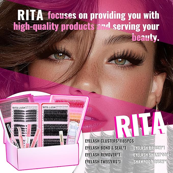 Lash Clusters Kit Bulk 3D Effect Eyelash Clusters Kit Cat Eye Lashes Cluster Eyelash Extensions Pack Colored Lashes Cluster PestaÃÂ±as Postizas Naturales+Bond&Seal,Remover,Tweezers,Cleanser(Lash Kit-7)