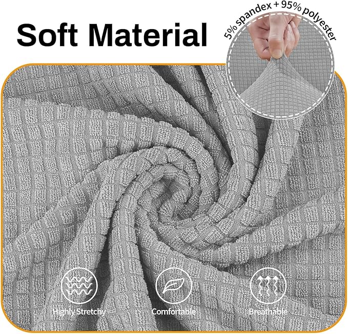 Asnomy Sofa Covers for 2 Cushion Couch Stretch loveseat Covers Slipcovers, Pet Protector Furniture Covers for Dogs Cats Spandex Jacquard Fabric Small Checks （Medium，Silver）