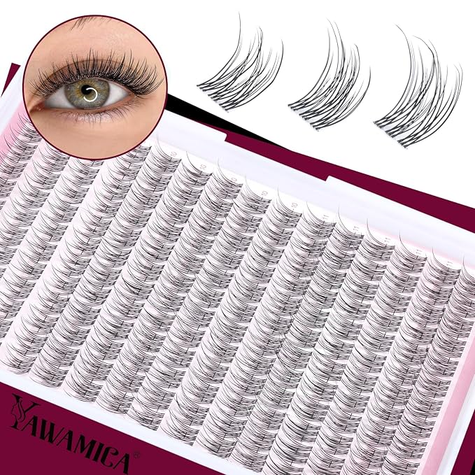Natural Lash Extension Kit Wispy Eyelash Clusters 9-11mm Lash Cluster Kit with Lash Bond and Seal and Lash Applicator 180pcs Cluster Eyelash Extensions Kit for Beginners DIY at Home by Yawamcia
