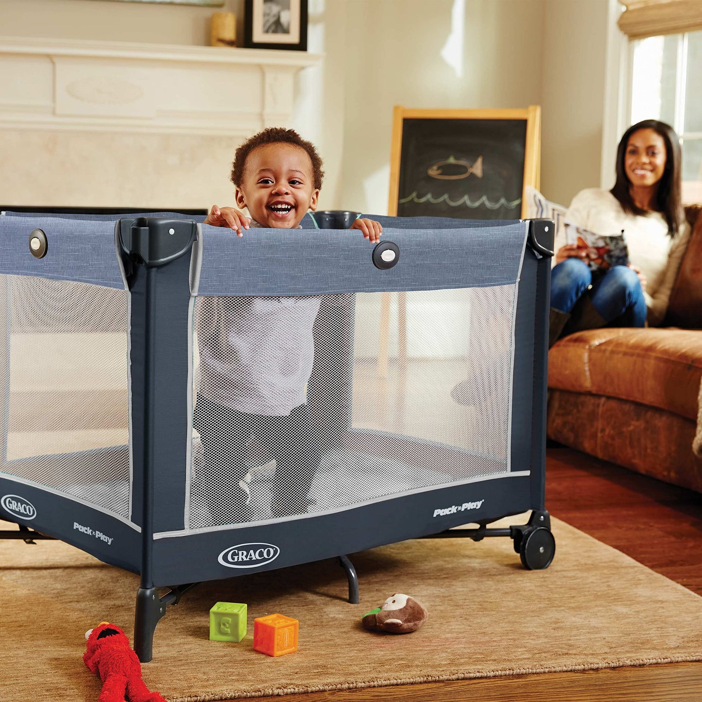 Graco Pack n’ Play CareSuite Playard, Portable Playpen with Baby Bassinet, Changing Table, Sky