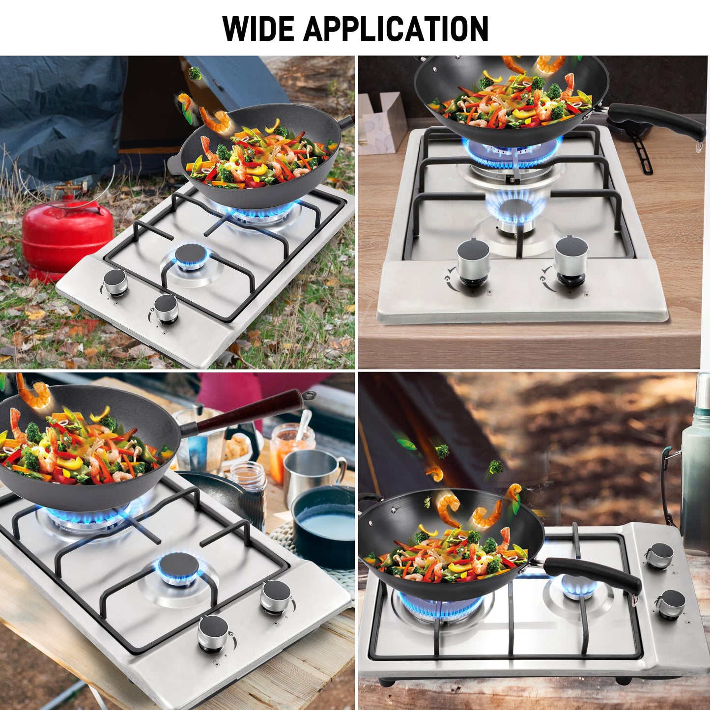 Gas Cooktop12Inch,Built in Gas Cooktop 2 Burners Stainless Steel Stove with NG/LPG Conversion Kit Thermocouple Protection and Easy to Clean