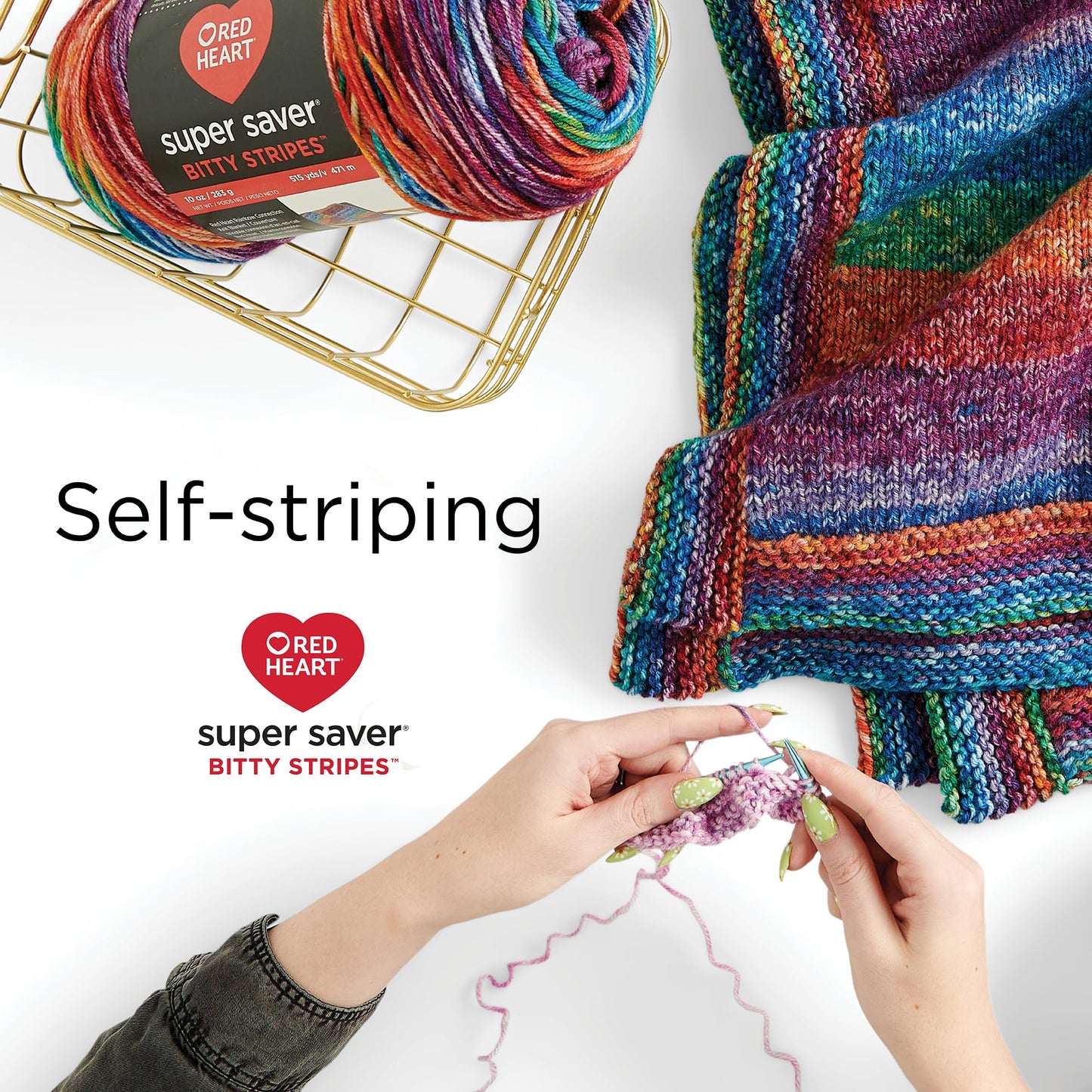 Red Heart Super Saver Bitty Stripes Unicorn Mane Yarn - 2 Pack of 283g/10oz - 100% Acrylic - #4 Worsted (Medium) - 515 Yards - Knitting/Crochet