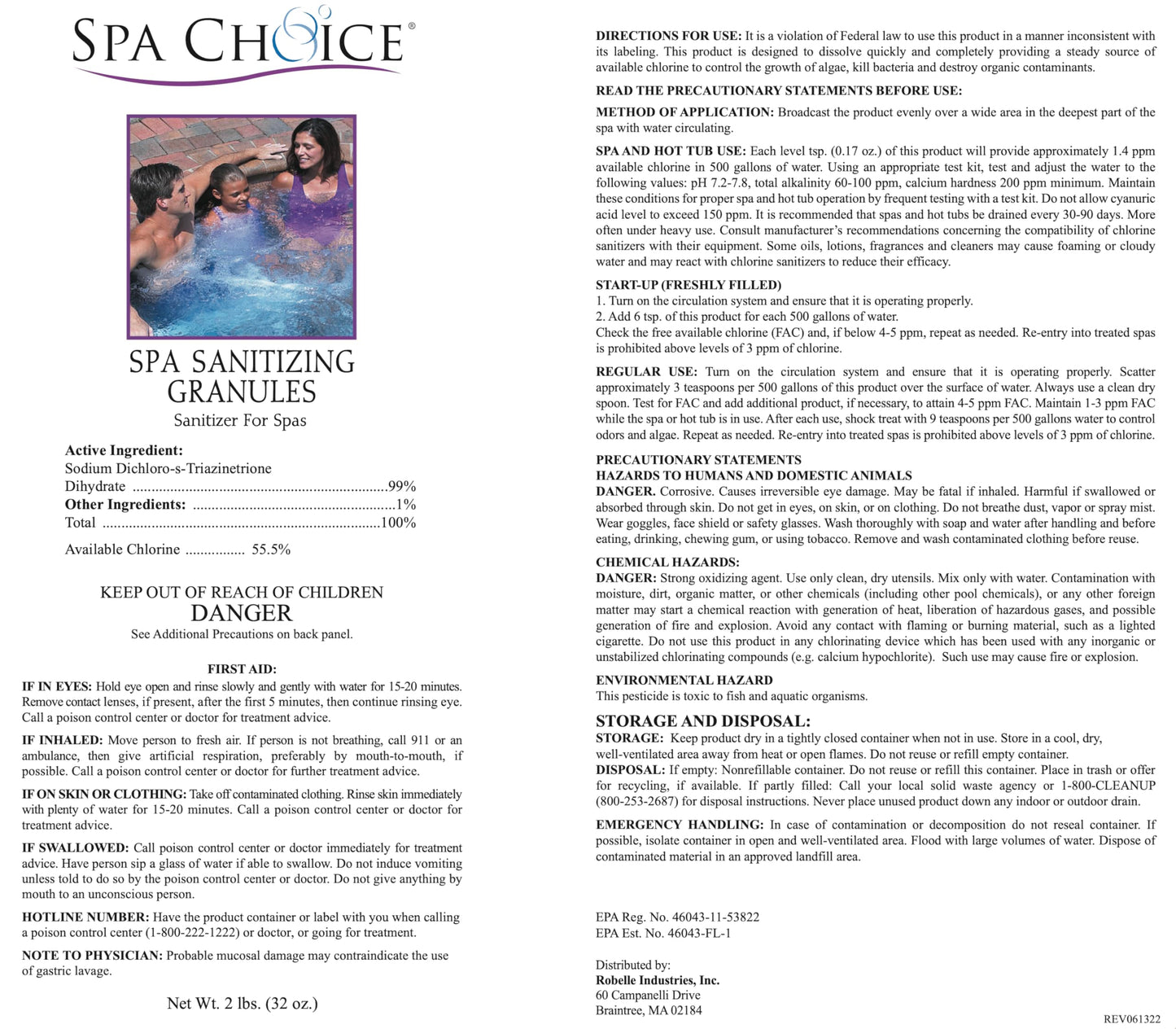 SpaChoice 2-Pounds Premium Spa Sanitizing Granules, Spa Chlorine Granules for Hot Tub, Made in USA
