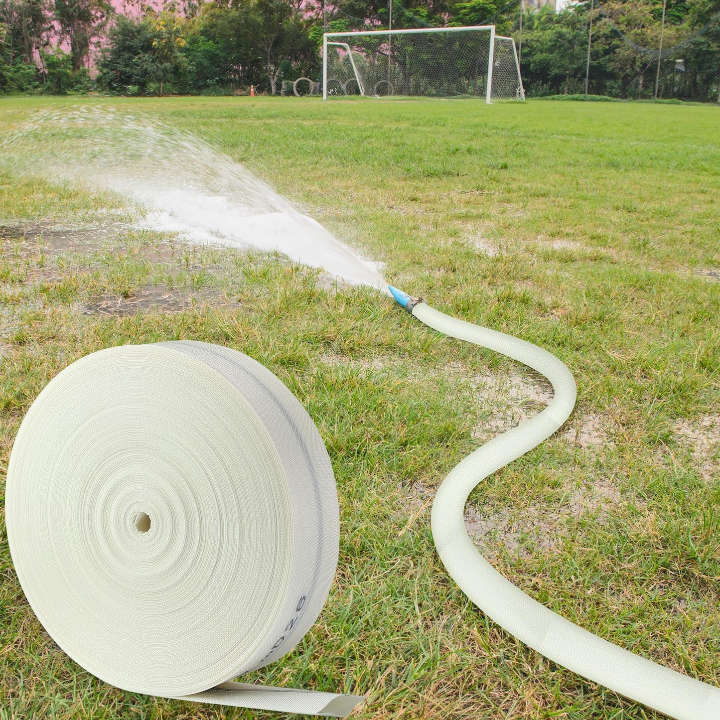 Pushglossy 2 Inch x 196 ft Pool Backwash Hose Heavy Duty Reinforced PVC Lay Flat Fire Discharge Hose for Swimming Pools Outdoor Lawn, Garden Irrigation