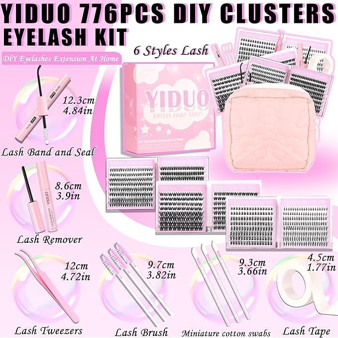 YIDUO 6 Styles Eyelash Clusters Kit 40D/60D/Volume/Manga/Spikes Portable Lash Makeup Bag Kit 10-18mm Wispy Individual Eyelash Extensions, Volume Studio Effect Lashes Kit