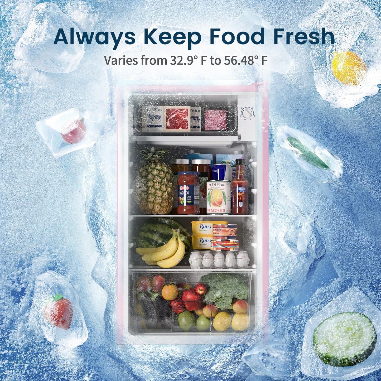 BANGSON Mini Fridge with Freezer, 3.2Cu.Ft, Single Door Small Refrigerator, Energy-efficient, Low Noise, Mini fridge for Bedroom Dorm and Office, Pink