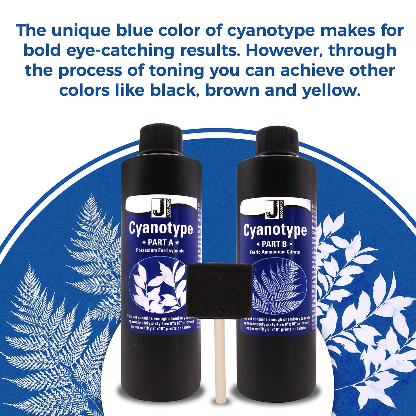 Jacquard Cyanotype Kit - Sun Printing Sensitizer Set for Paper & Fabric - Complete Blueprint Art Kit with Sponge Brush - Cyanotype Supplies for Photographers, Crafters & Kids