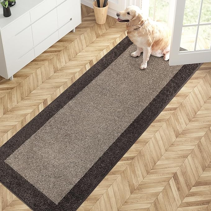 PURRUGS Dirt Trapping Door Mat 24" x 70", Non-Slip Washable Entry Mat, Dog Doormat, Front Door Mat, Super Absorbent Entrance Mat for Muddy Shoes & Paws, Grayish Brown & Coffee