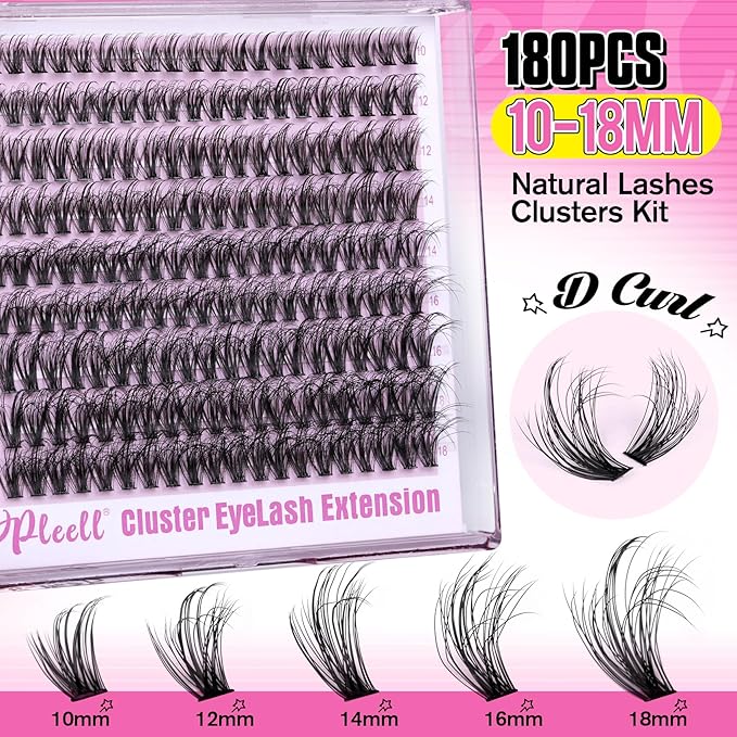Fluff Lash Clusters Wispy Eyelash Clusters 10-18MM 180PCS Natural Cluster Eyelash Extensions DIY Airycute Individual Lashes Extensions