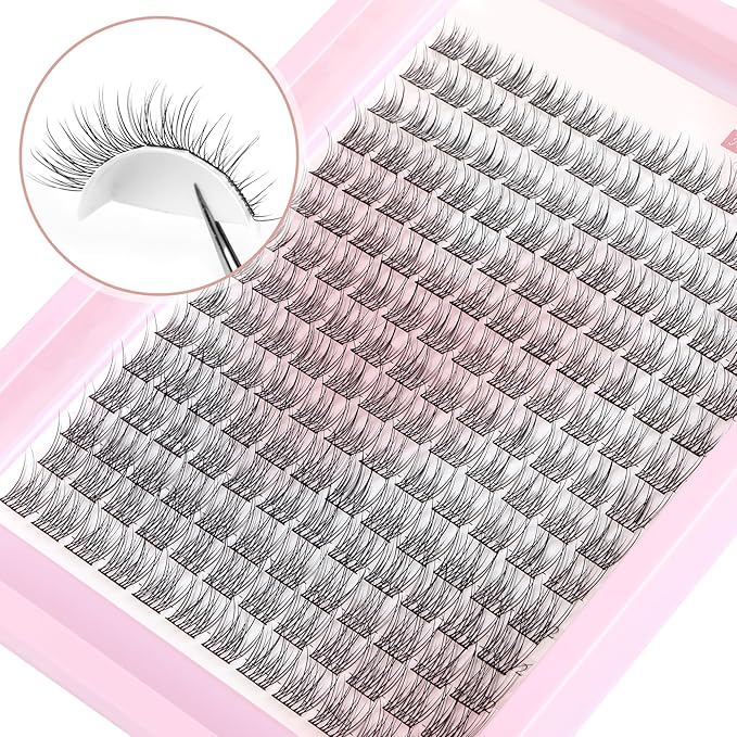 Wispy Lash Clusters Natural Cluster Lashes 180Pcs 9-12MM Individual Eyelash Extensions Short Wispy C Curvature Eyelash Clusters Lashes Super Thin Band by PHKERATA, 9-12MM